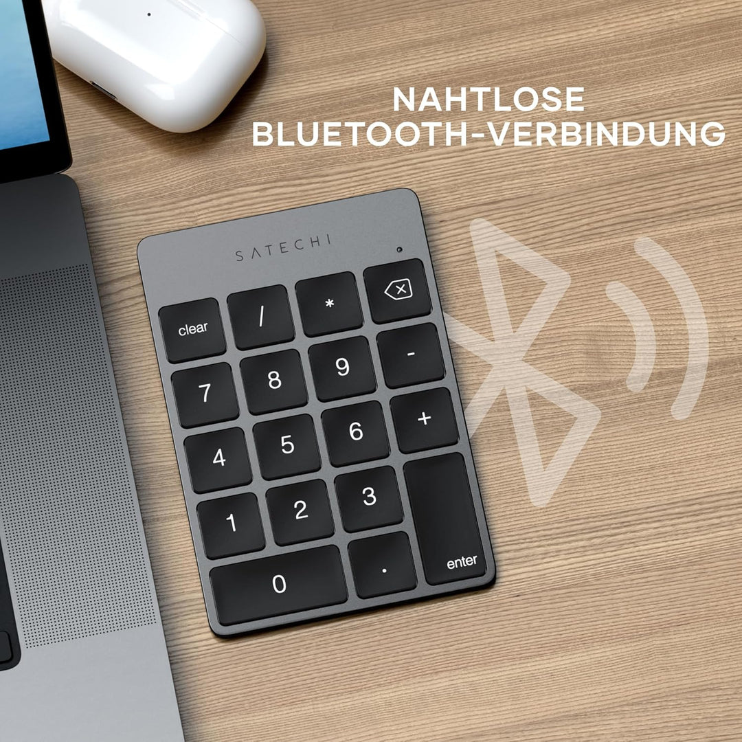 SATECHI Bluetooth Zahlenblock – Kabelloser Aluminium 18-Tasten Nummernblock – USB-C wiederaufladbare