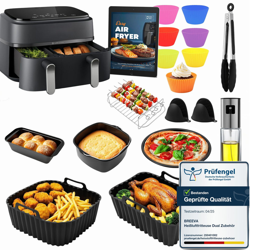 Das XXL Heissluftfritteuse Zubehör-Set für Philips Dual Basket Airfryer – 10-teilig für unterschiedl