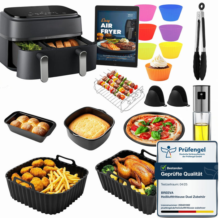 Das XXL Heissluftfritteuse Zubehör-Set für Philips Dual Basket Airfryer – 10-teilig für unterschiedl