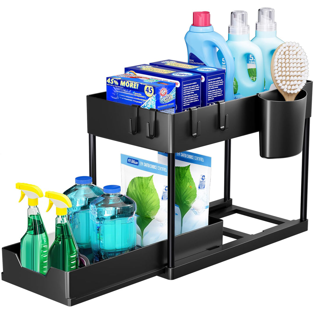 Puricon Unter Waschbecken Regal, 2 Etagen Standregal Küche Arbeitsplatte Regal Organizer, Mehrfunkti