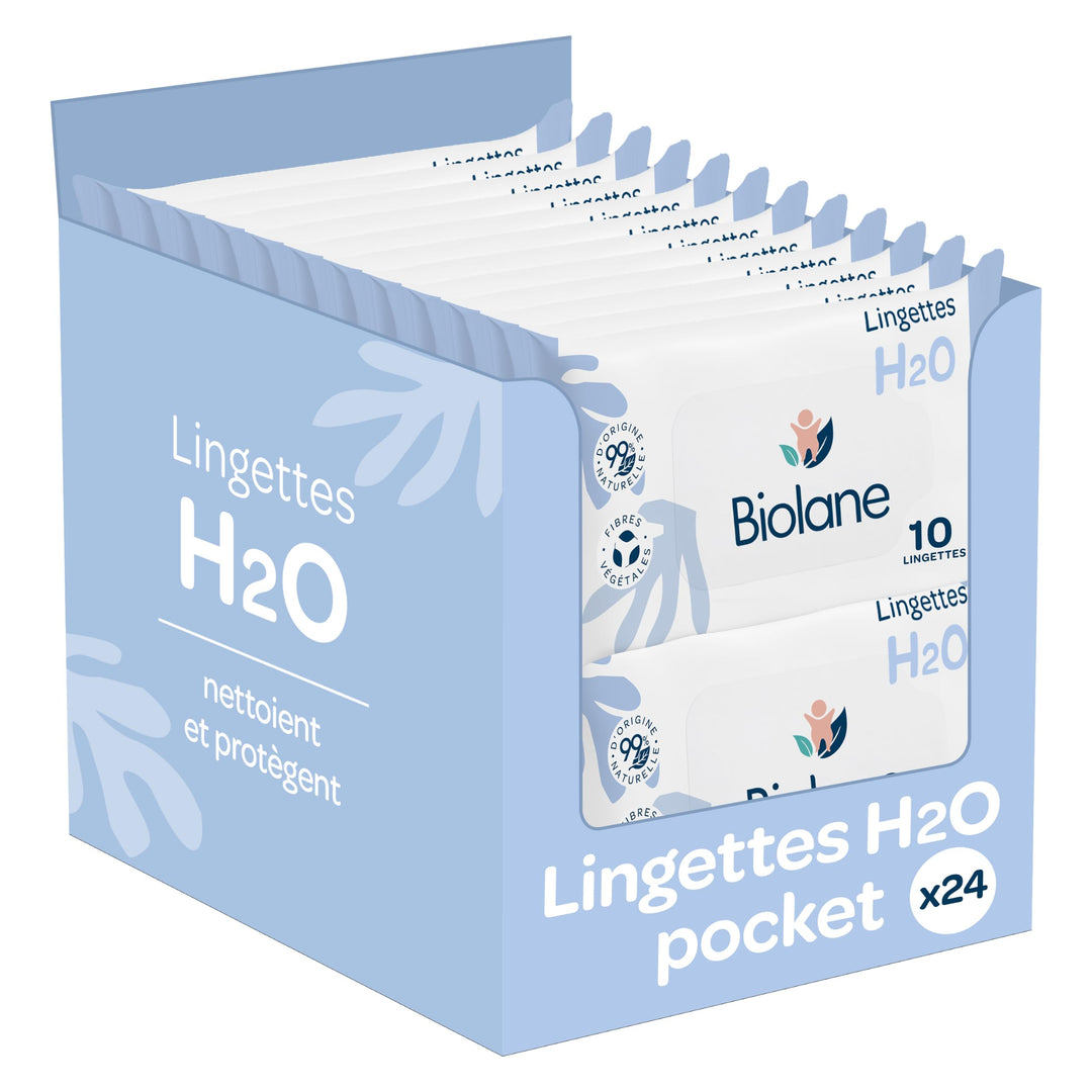 BIOLANE - Babytücher H2O mit Wasser – Pocket – Baby – 24 x 10 Stück (240 Tücher) – für empfindliche