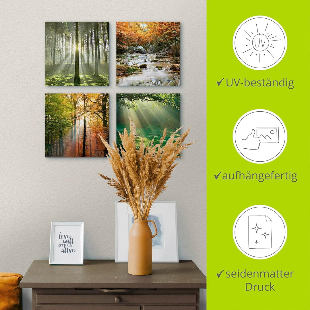 ARTLAND Leinwandbilder auf Holz Wandbild Bild Set 4 teilig je 40x40 cm Quadratisch Landschaft Herbst