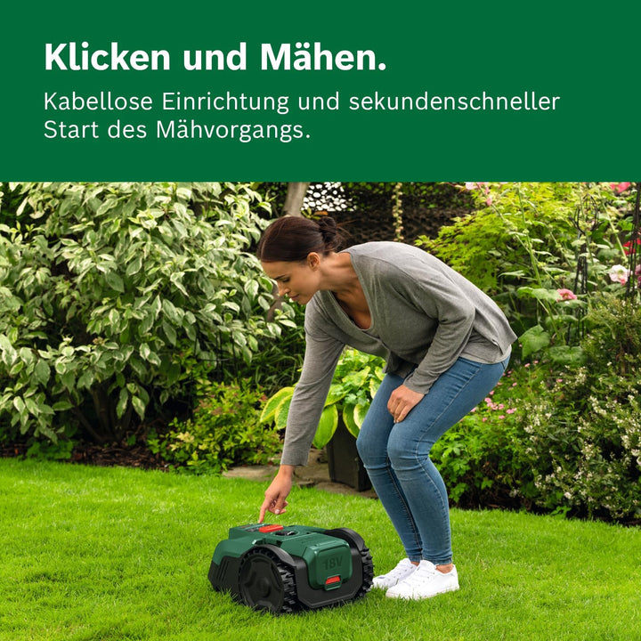 Bosch Akku-Mähroboter VISIMOW18V-100 (für Rasenflächen bis 100 m², Schnittbreite: 16 cm, Schnitthöhe