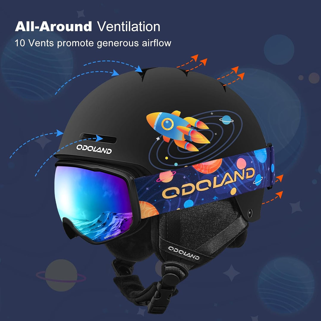 Odoland Kinder Skihelm und Skibrille Set, Snowboardhelm für Jungen und Mädchen, Verstellbar Schneehe