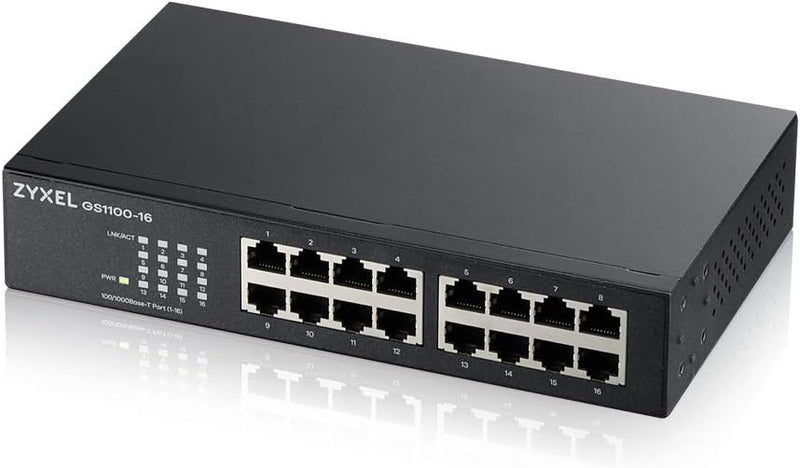 Zyxel 16-Port Gigabit Ethernet Unmanaged Switch - Design ohne Lüfter [GS1100-16v3] Single, Single
