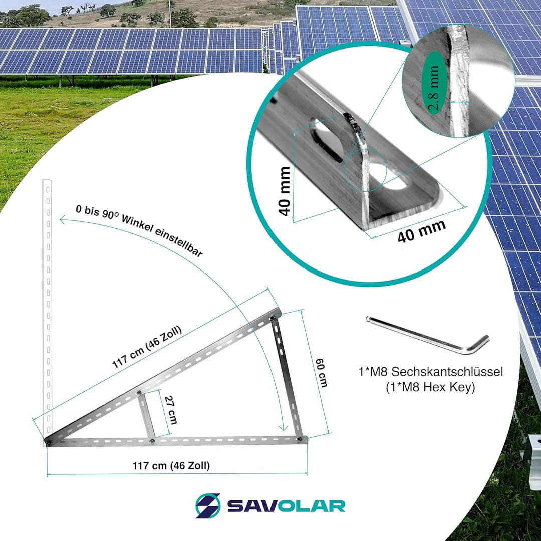 SAVOLAR Solarmodul Halterung 2 Stück, Aluminium & Edelstahl, Wandmontage, für Balkonkraftwerk bis 11