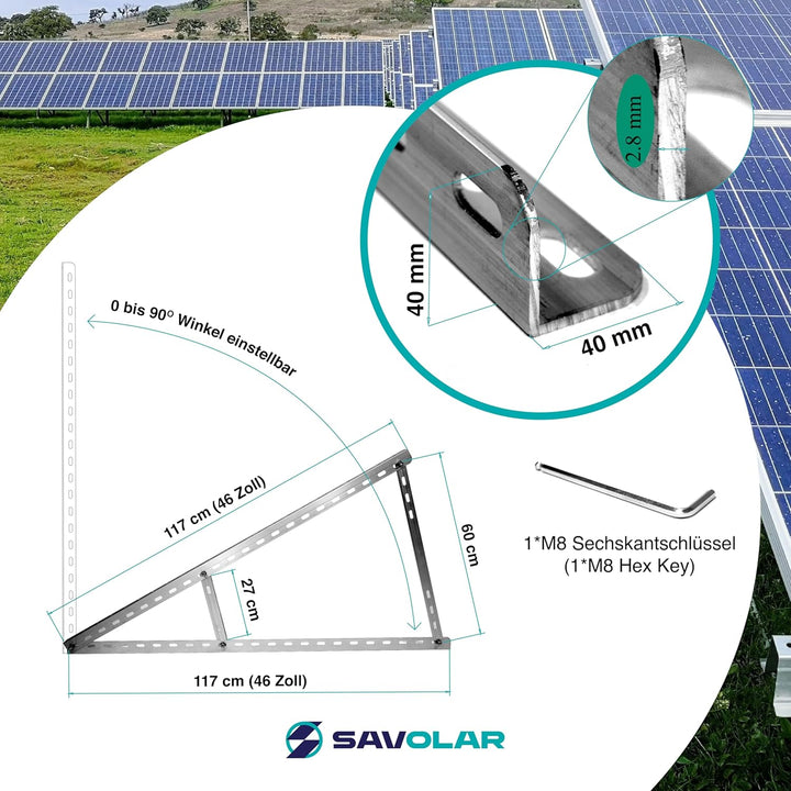 SAVOLAR Solarmodul Halterung 2 Stück, Aluminium & Edelstahl, Wandmontage, für Balkonkraftwerk bis 11