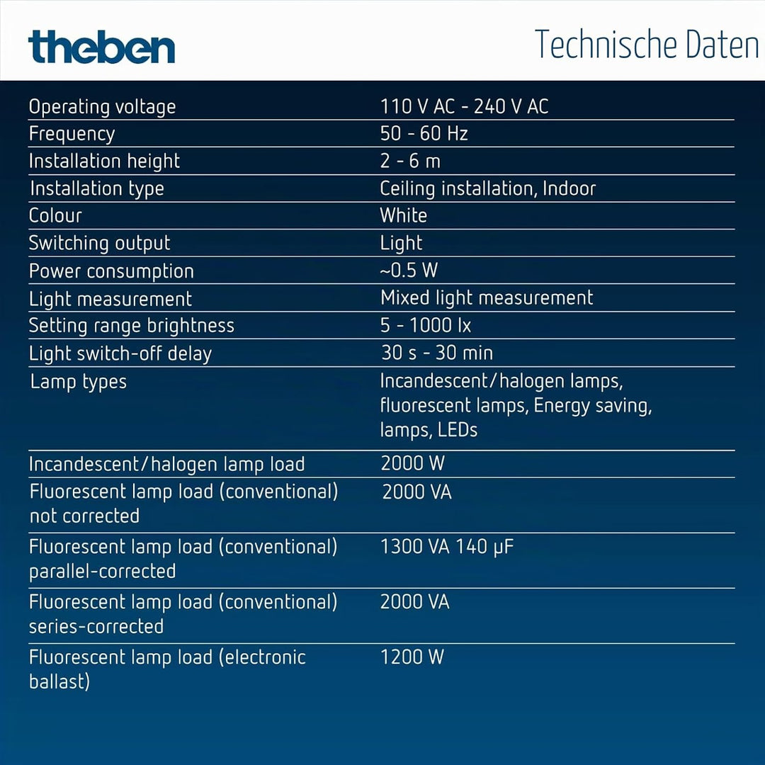 Theben 1060200 thePiccola S360-100 DE WH - Passiv-Infrarot-Bewegungsmelder - Deckenmontage - Runder