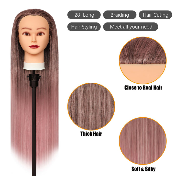 Trainingsköpfe, 28 inch Übungskopf Frisierkopf Friseur 100% Synthetikfaser-Haar Styling Kopf Frisier