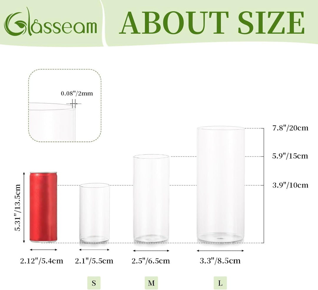 Glasseam Deko Vase Glas Zylinder Tischdeko 10 Satz Blumen Vasen Set Modern Glasvase Rund Glaszylinde