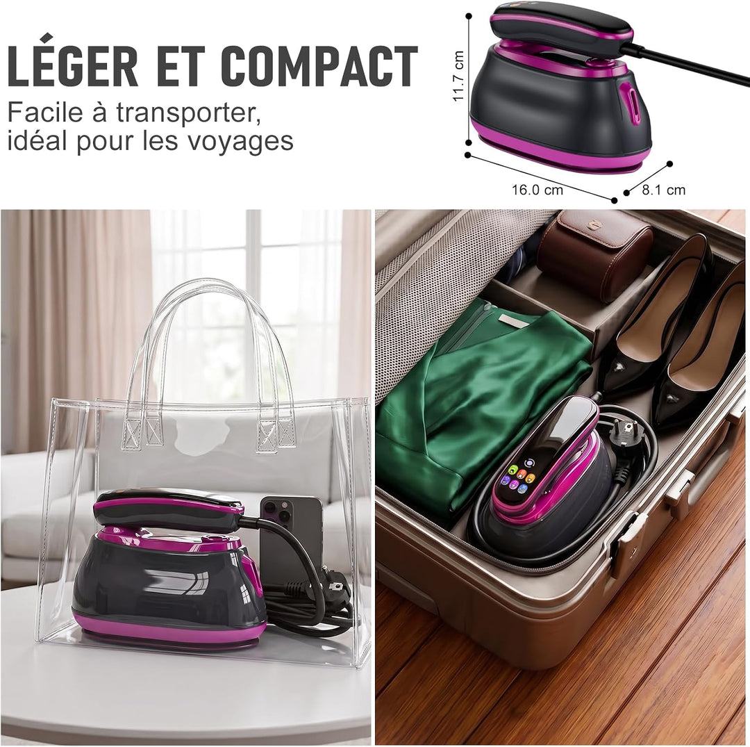 Dampfglätter 2 in 1, Handdampfglätter 1300 W, tragbar, Kleidung, Reisebügeleisen, Touchscreen, mehre