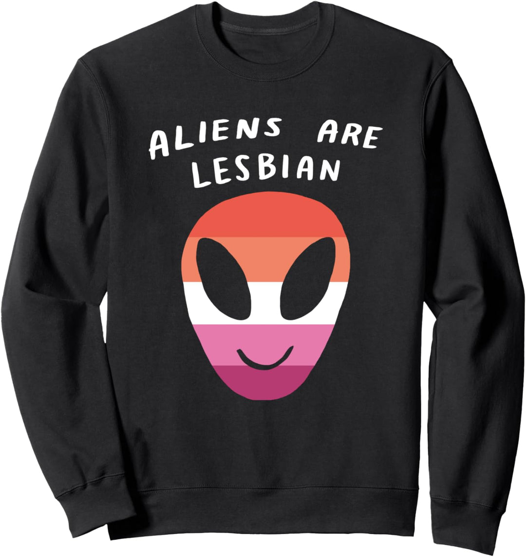 Aliens Are Lesbian Pink LGBTQ Aesthetic Pride Flag Space Sweatshirt