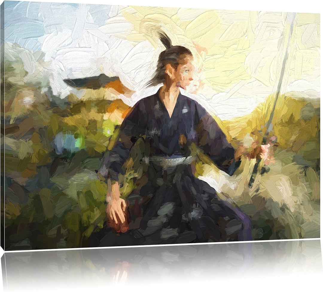 Pixxprint Samurai-Kriegerin als Leinwandbild/Grösse: 100x70 / Wandbild/Kunstdruck/fertig bespannt, 1