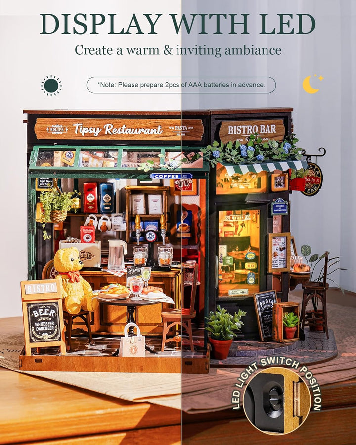 Rolife Miniatur Haus Selber Bauen Tipsy Restaurant - DIY Puppenhaus Tiny House Bausatz Mini Haus Hom