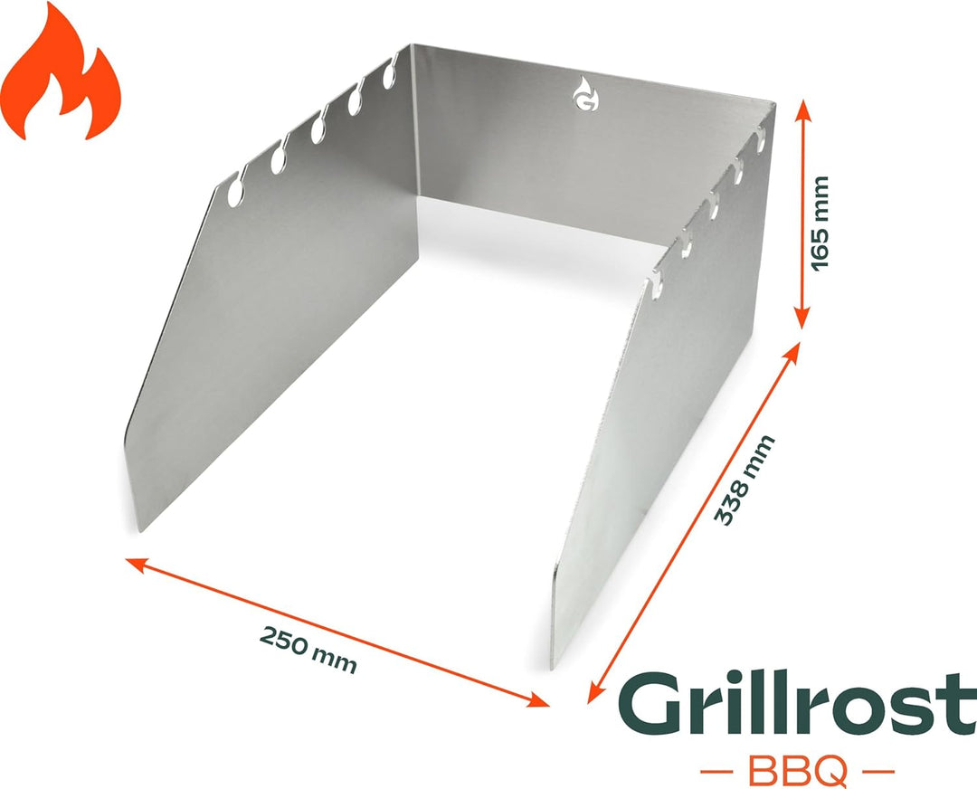 Grillrost.com Das Original Edelstahl Windschutz und Spiesshalter | für Napoleon grosse Sizzle Zone (