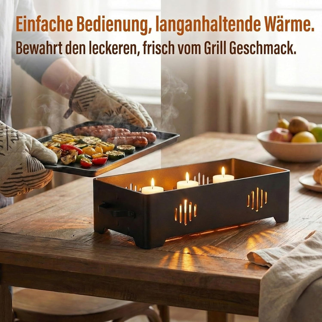 Grill Zubehör Warmhalteplatte aus Aluminium mit Antihaft-Beschichtung – Speisenwärmer für Grillgut &