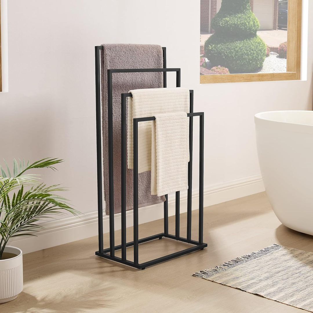 Handtuchständer Schwarz – 4Stangen, modern, stabil & pulverbeschichtet – Stahl, Schwarz