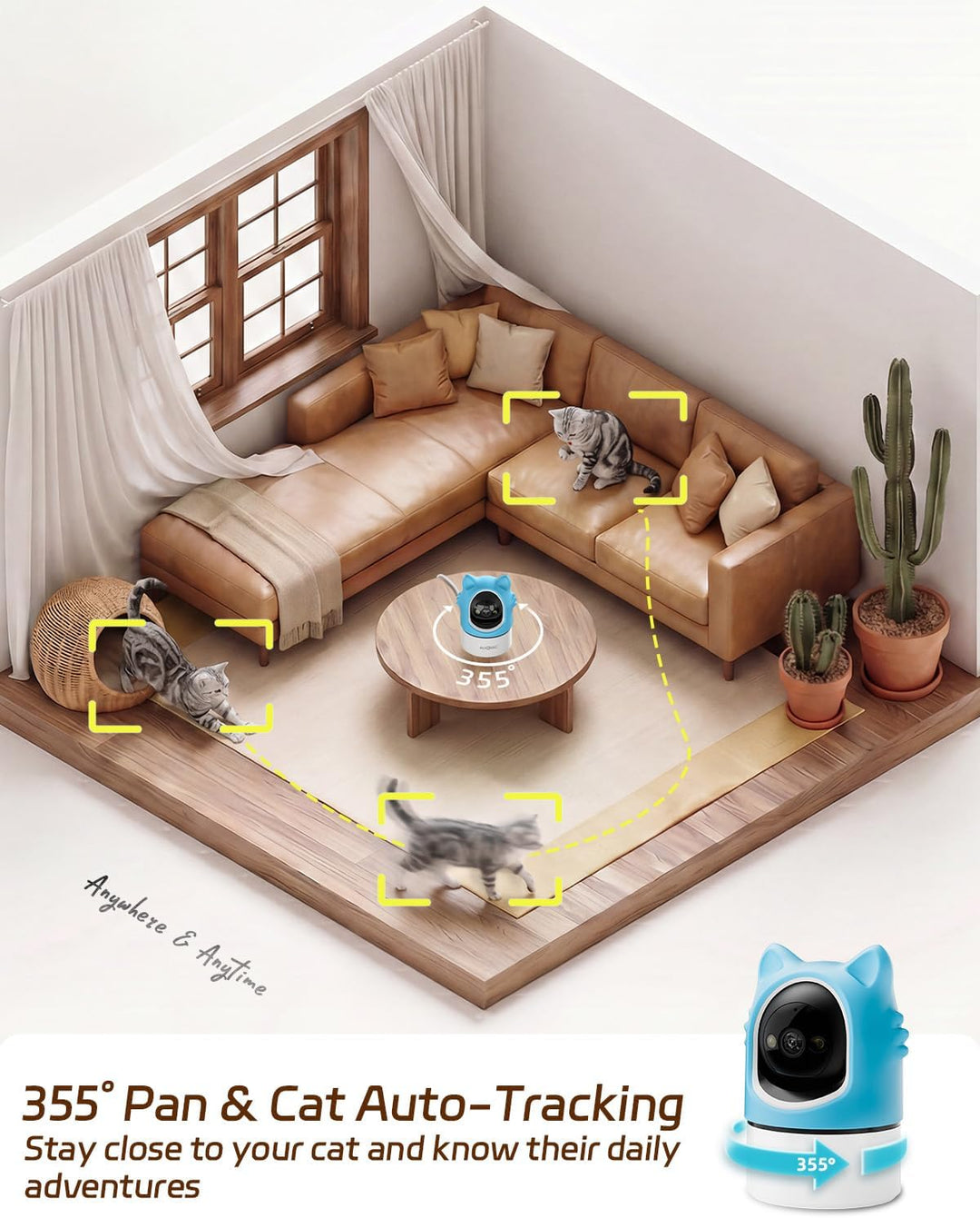 ALIOBC Haustierkamera 2K Indoor-Katzenkamera mit automatischer Verfolgung für Katzen, Katzenlaser, B
