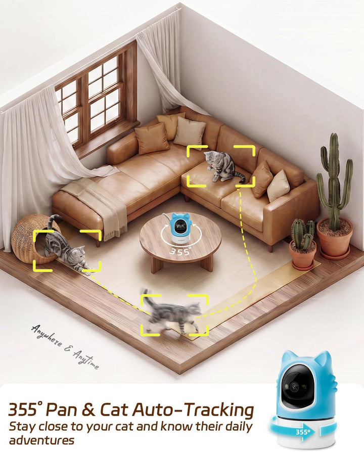 ALIOBC Haustierkamera 2K Indoor-Katzenkamera mit automatischer Verfolgung für Katzen, Katzenlaser, B
