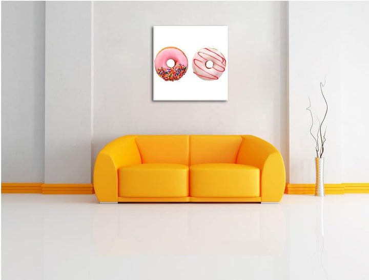 Glasierte Donuts, Format: 70x70 auf Leinwand, XXL riesige Bilder fertig gerahmt mit Keilrahmen, Kuns