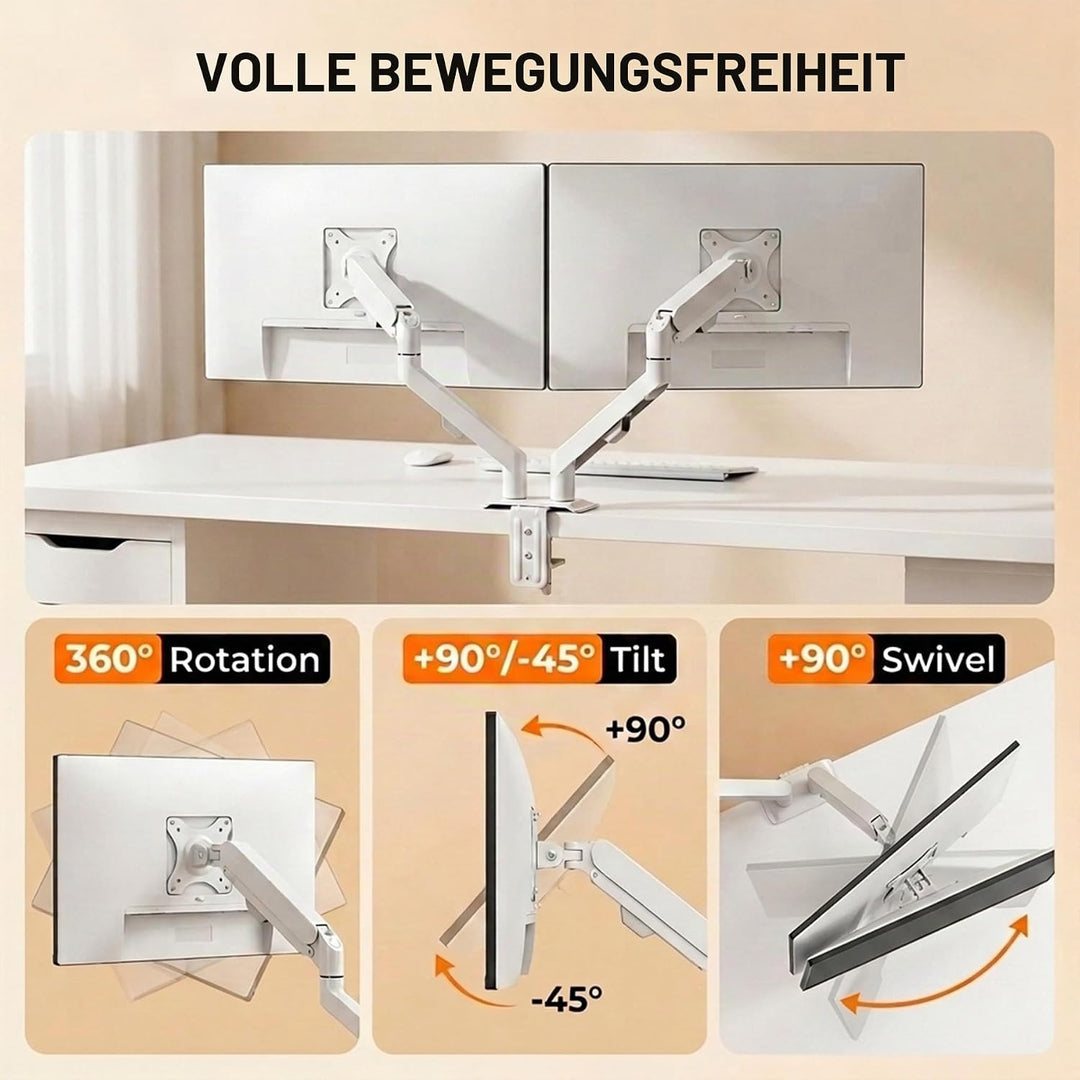 HILLPORT Weiss Monitor Arm Halterung 2 Monitore für 17 bis 30 Zoll Bildschirme, Bildschirmhalterung