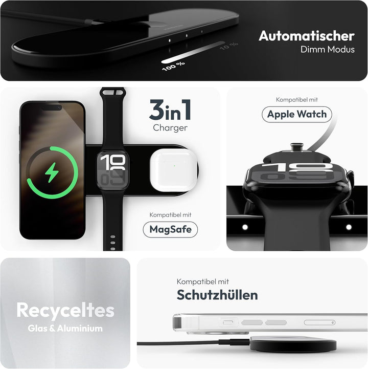 VONMÄHLEN Aura Home - Wireless Charging Pad - 3in1 Schnellladegerät, Magnetisches Multi-Gerät-Ladepa