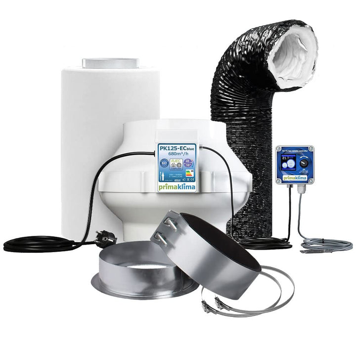 GrowPRO Lüftungsset Silent Digital 680 m3/h mit Temperatursteuerung inkl. Aktivkohlefilter und EC-Ro