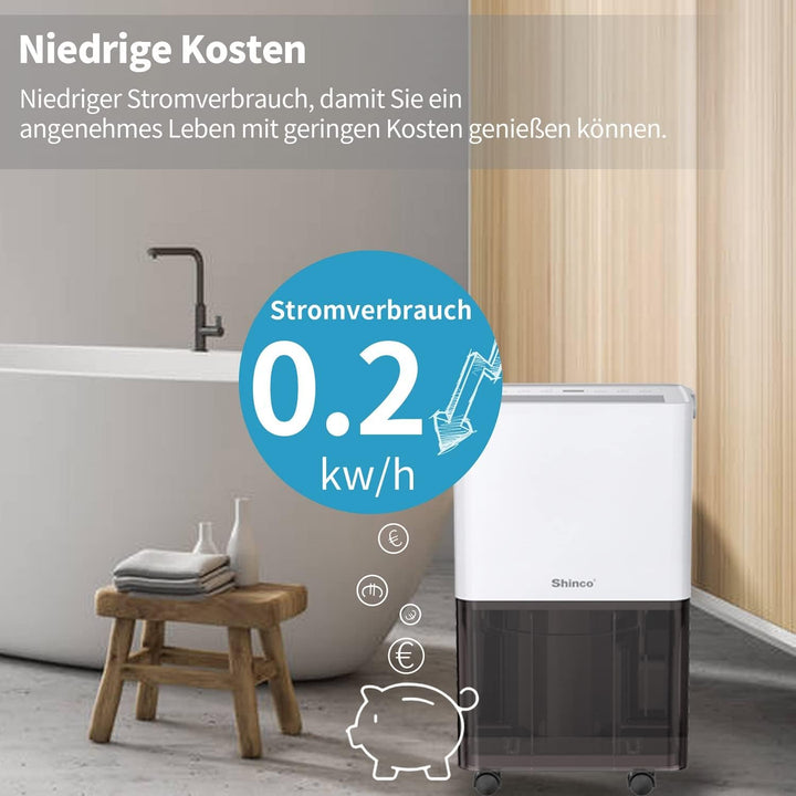 SHINCO 10L Luftentfeuchter, Elektrisch,Raumentfeuchter mit Feuchtigkeitssensor,für 45m³(15m²),Energi