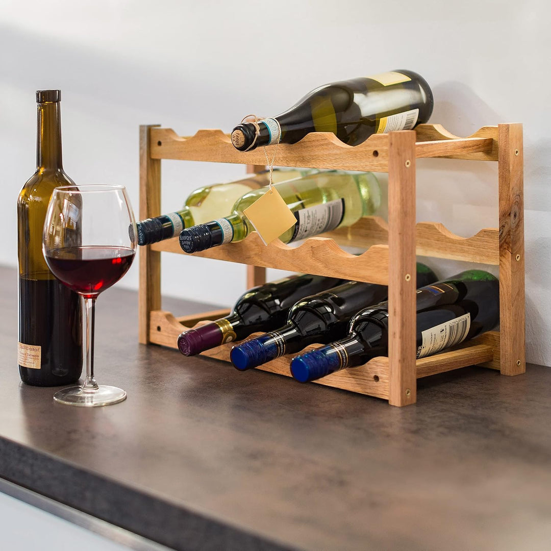Relaxdays klein, Flaschenregal 12 Flaschen Wein, H x B x T: 28 x 21 x 42 cm, natürlich, Holz, Weinre