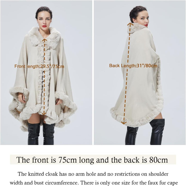 BEAUTELICATE Kunstpelz Poncho Cape Strick Damen Winter Kunstfell Stola Schal Cape Cardigan Warm mit