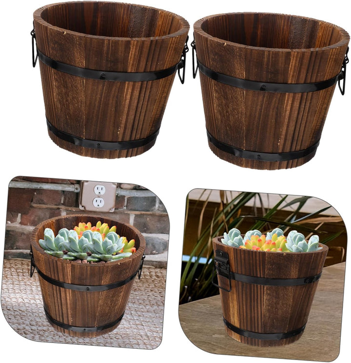 2st Blumentopf Pflanzer Für Whiskyfässer Pflanzgefässe Aus Holz Rustikale Aussendekoration Gartendek