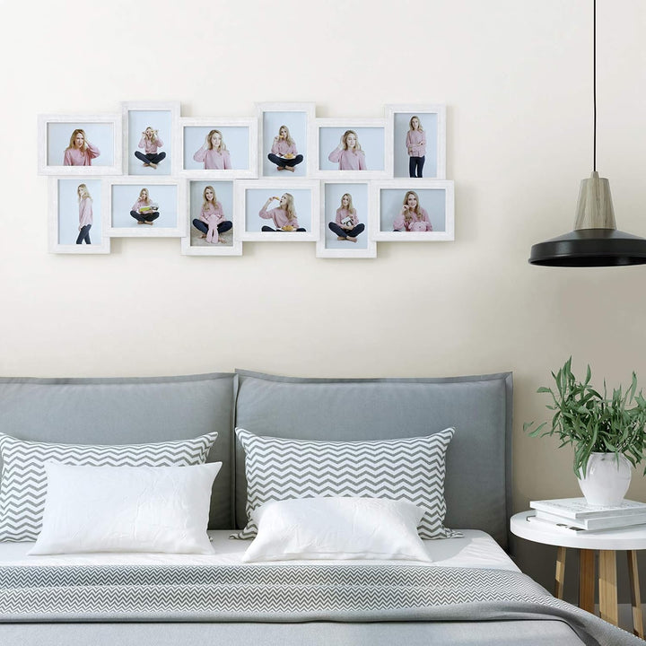 SONGMICS Bilderrahmen für 12 Fotos à 10 x 15 cm, MDF Wandmontage, Weiss RPF22W