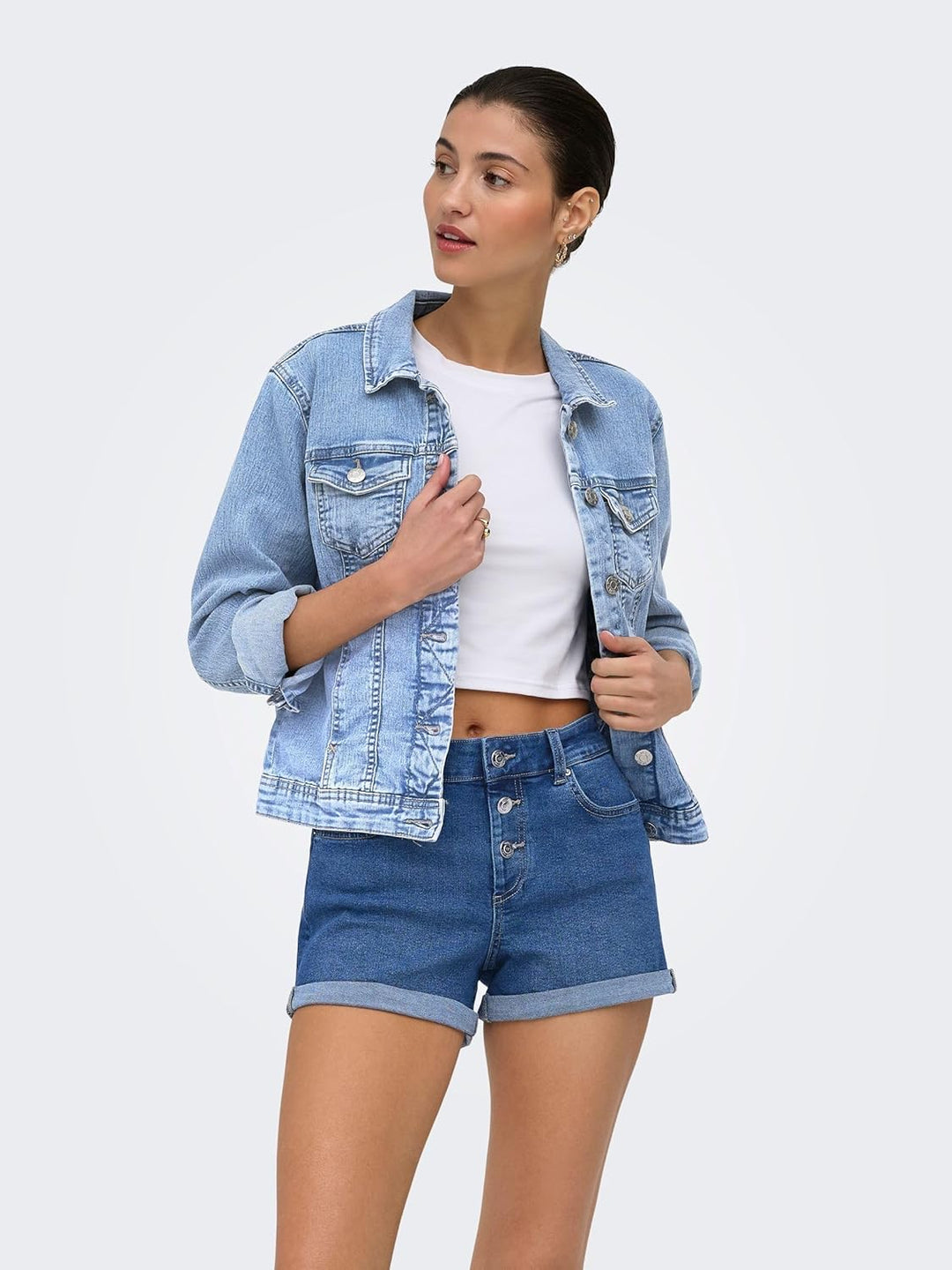 ONLY Damen Jeansjacke Tia Colored Übergangsjacke mit Knopfleiste XS Light Blue Denim, XS Light Blue