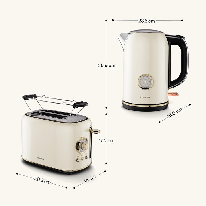 Klarstein Victoria Toaster Wasserkocher Set, Retro Design, 2 Scheiben Toaster mit 7 Bräunungsstufen