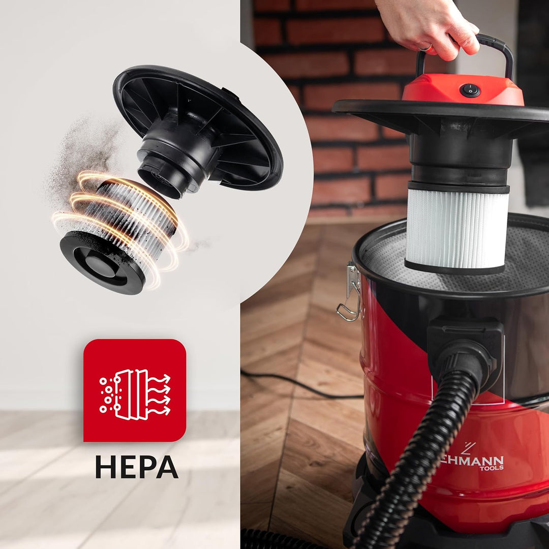 LEHMANN Haddo Industriestaubsauger 2000W - Aschesauger für Kamin mit Doppelfilteranlage - Nass Trock