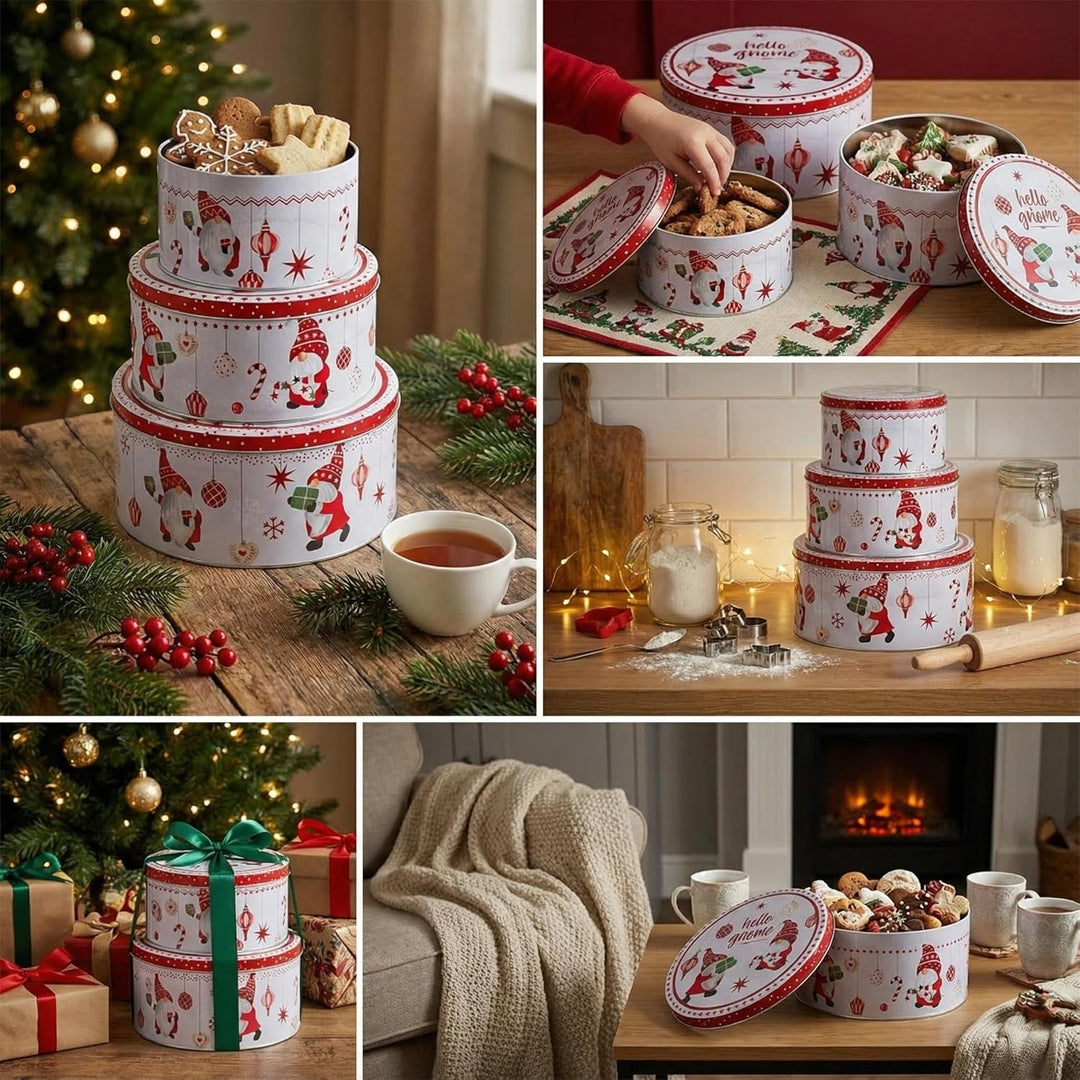 MIJOMA Keksdosen Set Weihnachten – 3er Set Metalldosen mit Deckel – runde Dosen mit Weihnachtsmotiv