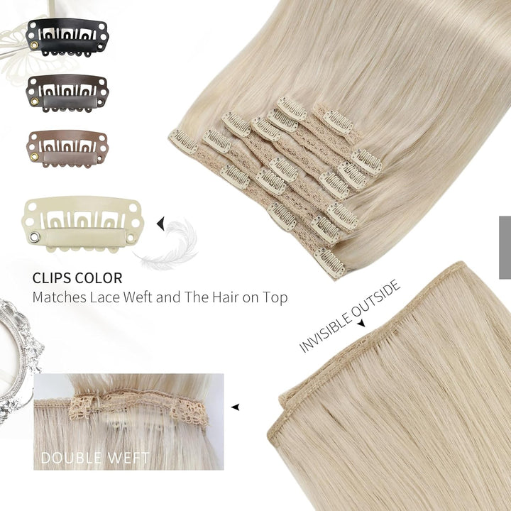 Moresoo Clip Extensions Echthaar Blond Remy Echthaar Extensions Clip Doppelt Tressen Haarverlängerun