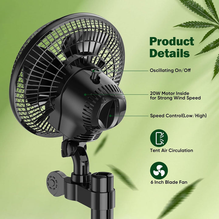 Clip Grow Ventilator,20-W-Hochgeschwindigkeits-Zuchtzelt 2 Geschwindigkeiten (1500/2100 U/min) 120°