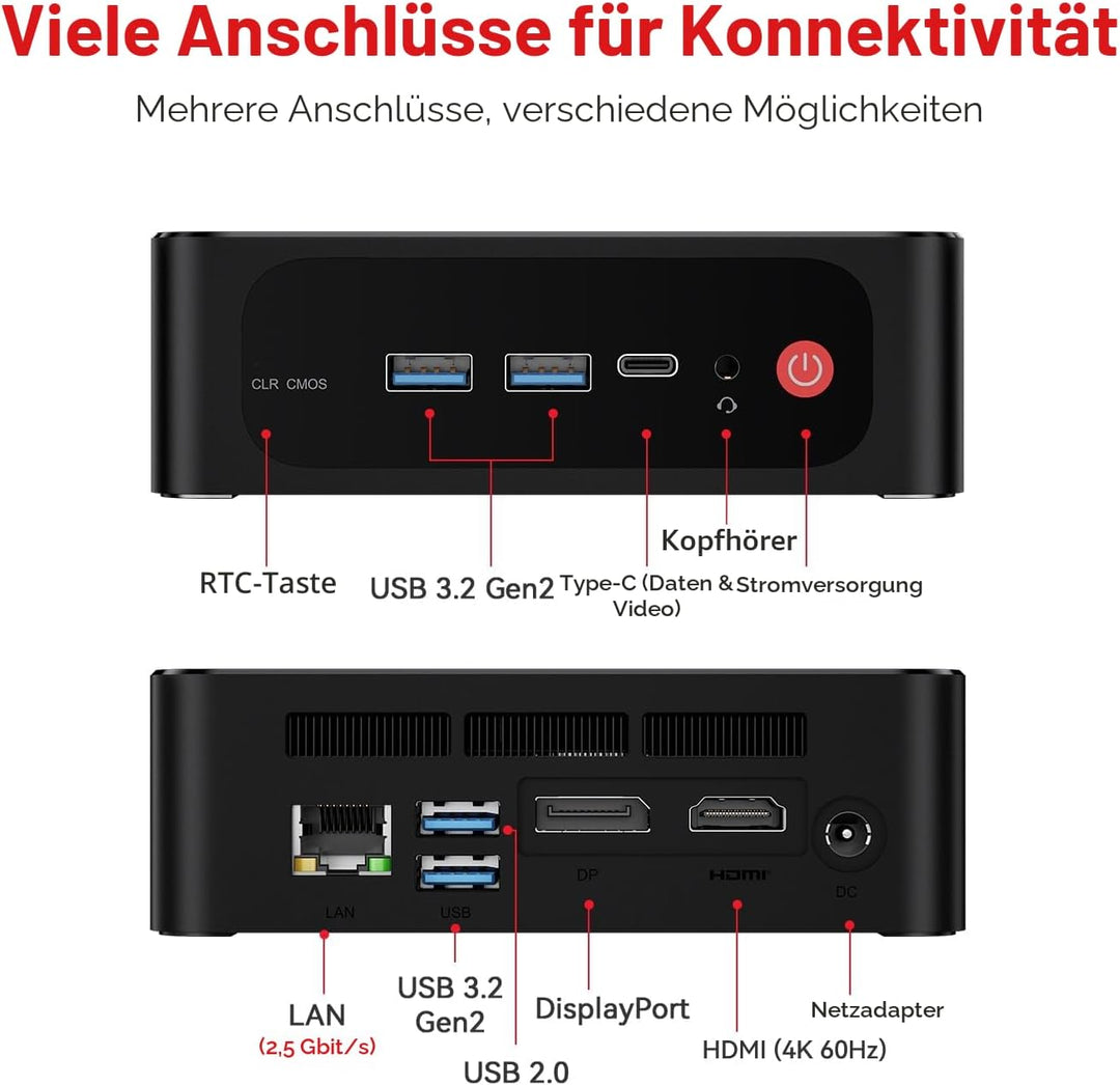 Beelink SER5 Pro Mini-PC mit AMD Ryzen 5 5625U (6C/12T, bis zu 4,3 GHz), 16GB SO-DIMM DDR4 + 480GB M
