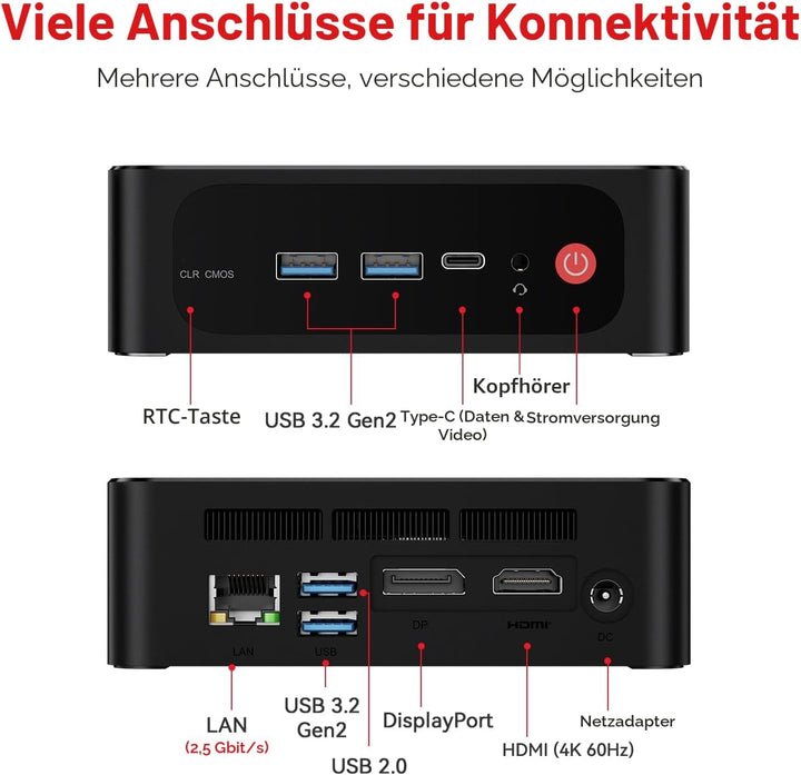 Beelink SER5 Pro Mini-PC mit AMD Ryzen 5 5625U (6C/12T, bis zu 4,3 GHz), 16GB SO-DIMM DDR4 + 480GB M