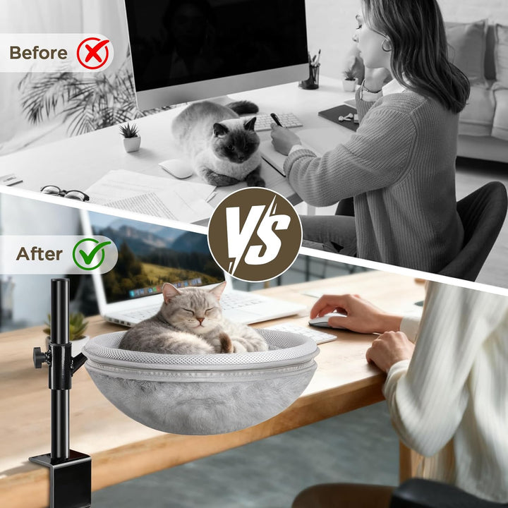Katzenbett Schreibtisch, Katzen Hängematte mit 360° Drehung & höhenverstellbar, abnehmbares beidseit