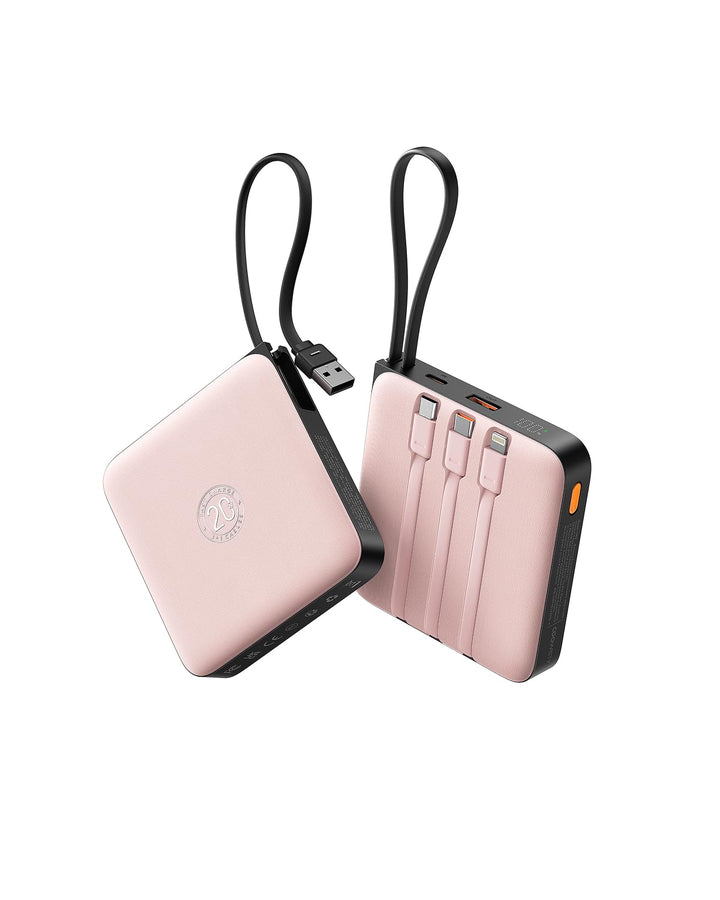Powerbank 20000mAh USB-C 22.5W Schnellladung, Tragbarer Akku mit 4 Integrierten Kabeln & LED-Display