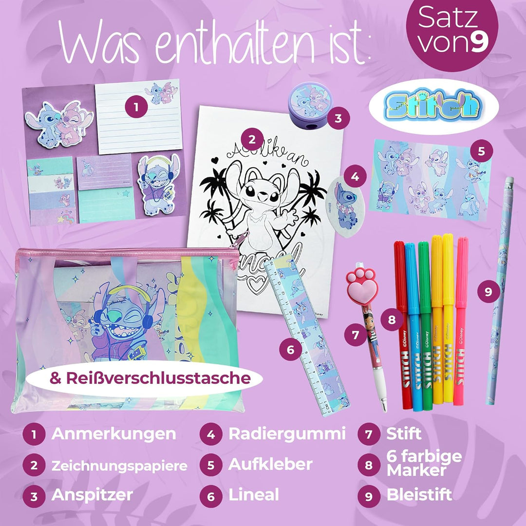 Disney Stitch Schreibwaren Geschenkset für Mädchen – Lilo & Stitch Fanartikel mit Stiften, Bleistift