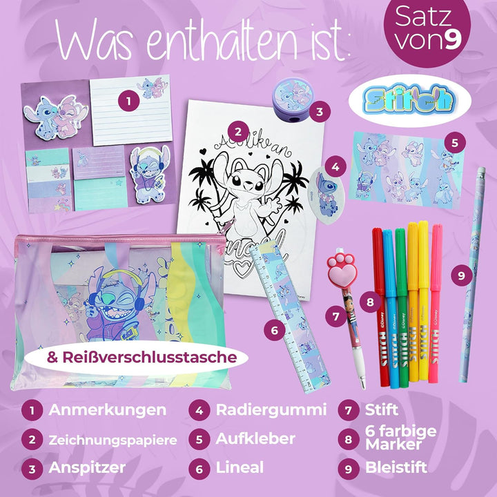 Disney Stitch Schreibwaren Geschenkset für Mädchen – Lilo & Stitch Fanartikel mit Stiften, Bleistift
