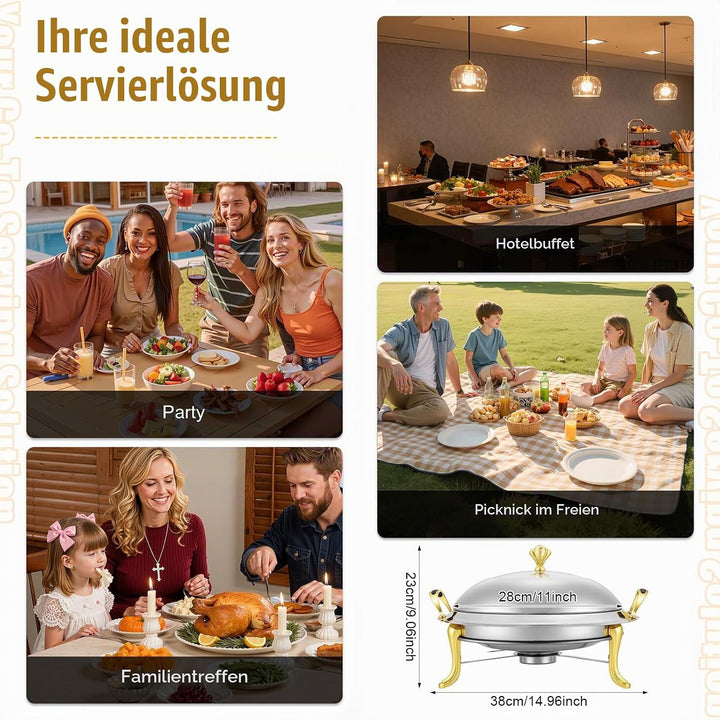 3Liter Speisewärmer Chafing Dish Warmhaltebehälter Wärmebehälter für Haushalt Cafeterias Hotelrestau