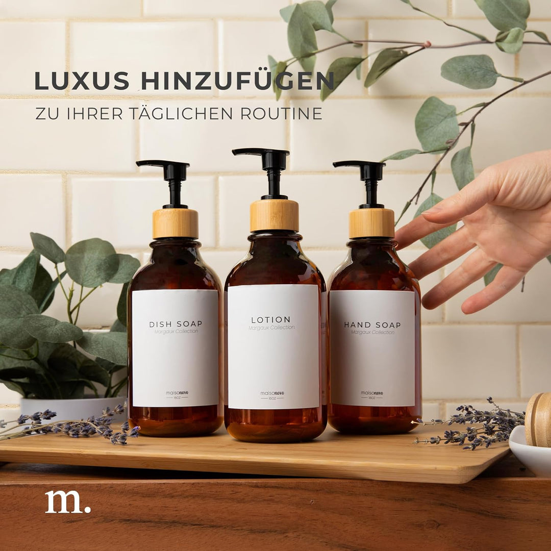 MaisoNovo Shampoo Spender Für Dusche 3er Set - Bernstein Duschgelspender Für Dusche Mit Pumpe Schwar