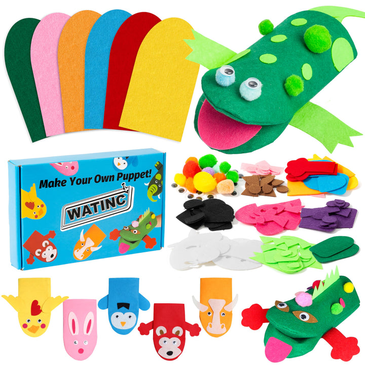 WATINC 6Pcs Felt Handpuppe DIY Art Craft Set für Moderne Kinder Filz Spielpuppe Socke Pompoms Bastel