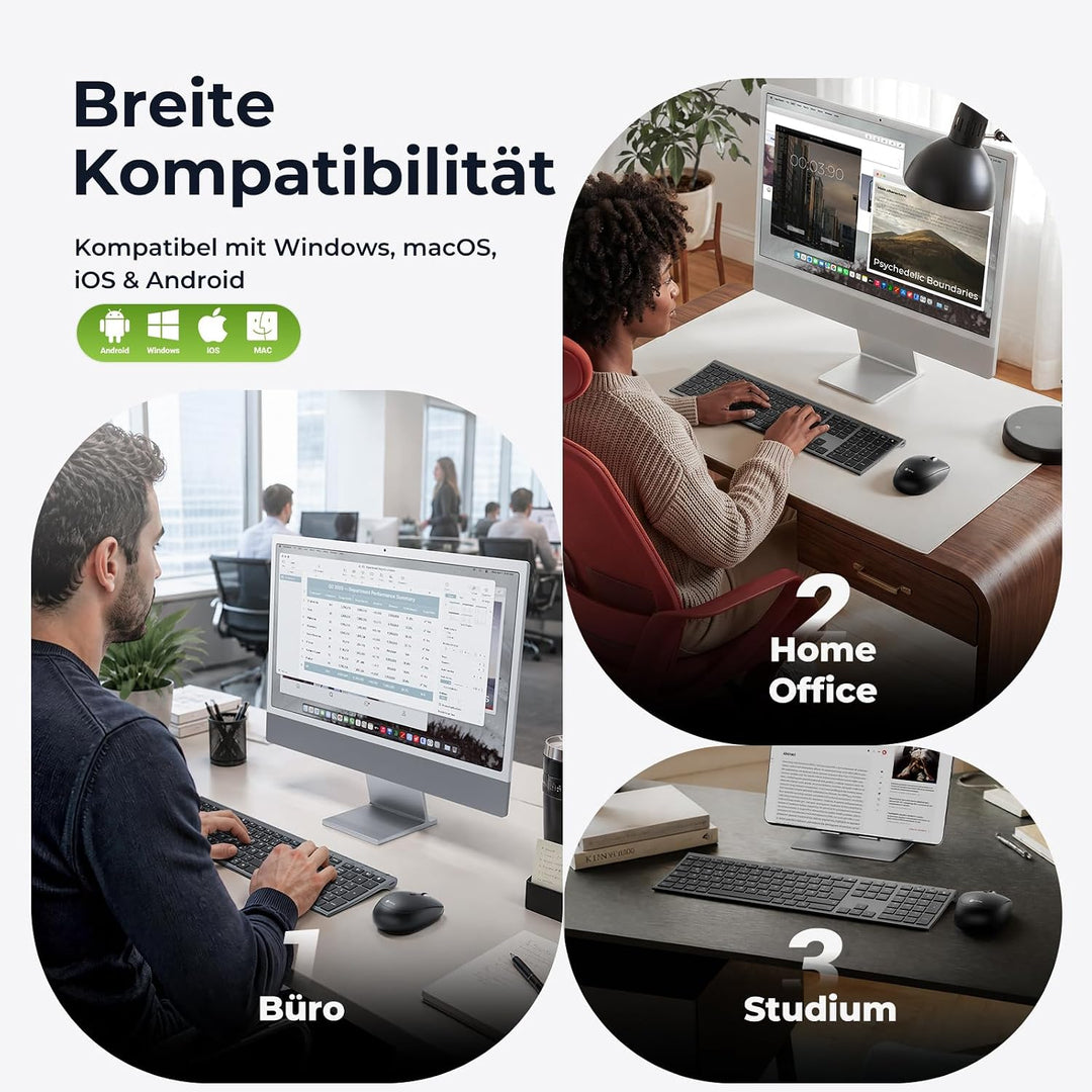iClever Bluetooth Tastatur und Maus, Wiederaufladbare Dualmodus (Bluetooth 4.2+2.4G) Kabellose Tasta