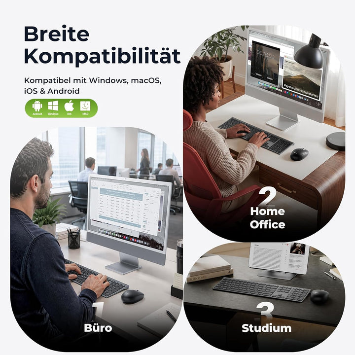 iClever Bluetooth Tastatur und Maus, Wiederaufladbare Dualmodus (Bluetooth 4.2+2.4G) Kabellose Tasta