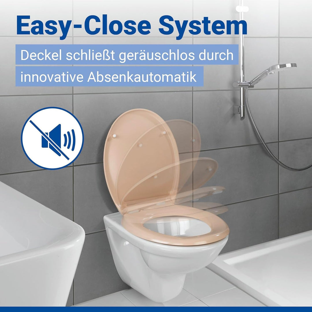 WENKO WC-Sitz Ottana Beige, hygienischer Toilettensitz mit Absenkautomatik, WC-Deckel mit Fix-Clip B